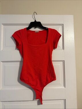 Free People Red Scoop Neck Bodysuit